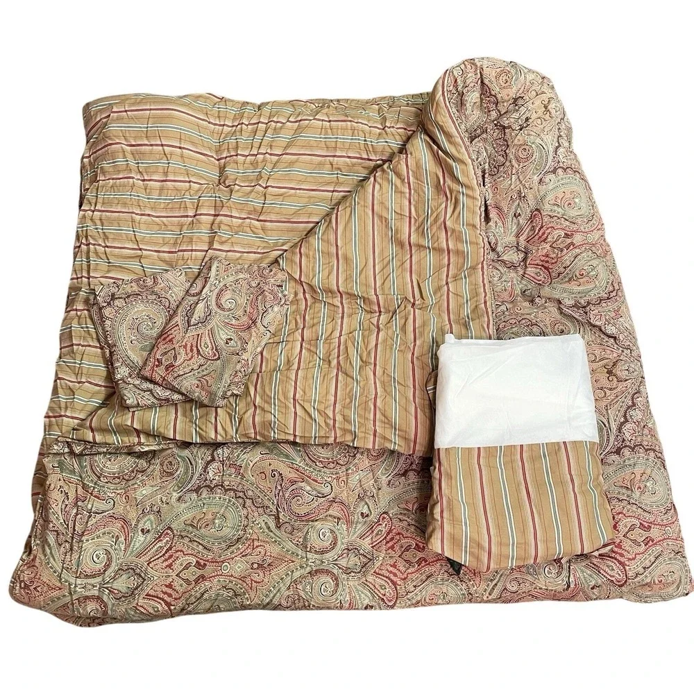 LRL Lauren Ralph Lauren Red Gold Paisley Teal Full Queen Comforter 2 Shams Skirt